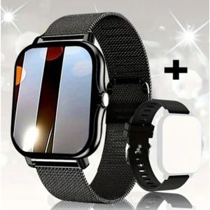 Bluetooth Smartwatch Fitness tracker w/ Calling & Silicone + BLACK STEEL Bands